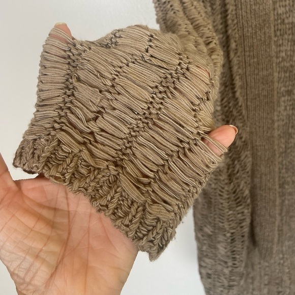 Chico's Crochet Open Knit Cardigan Size 2 US L Tan Beach Open Front Long Sleeves - Picture 5 of 9